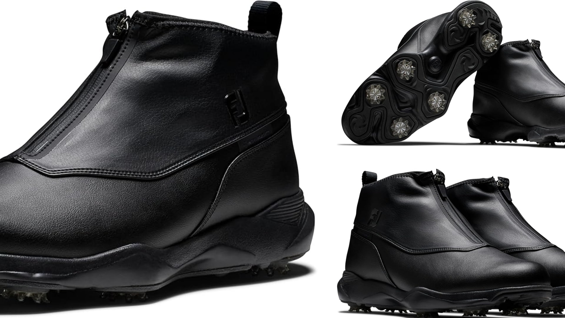 A pair of black FootJoy Stormwalker mens golf boots