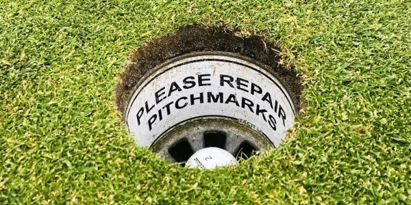 Titleist golf ball in the hole